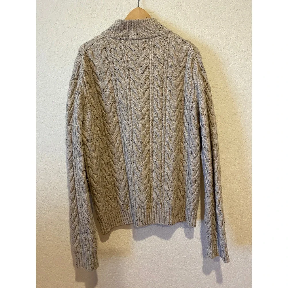 Banana Republic Full Zip‎ Cable Knit Sweater Size L Beige Wool Fisherman Old $